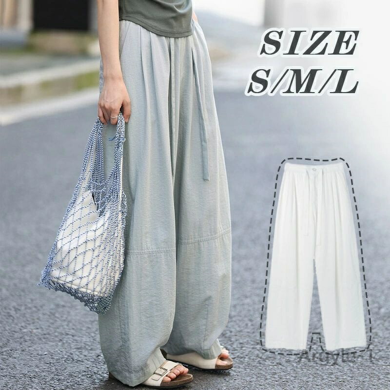 【送料無料】ワイドパンツ 春夏用 薄手 涼しい ロングパンツ ハイウエスト ゆったり シンプル 体型カバー 美脚 ストレートパンツ カジュアル