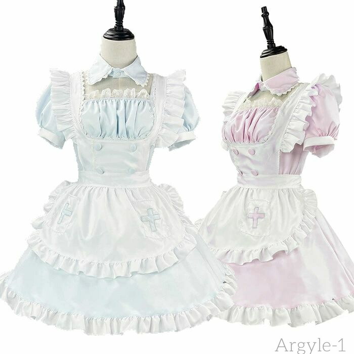 【送料無料】ハロウィン コスプレ レディース ブルー ピンク メイド 仮装 衣装 半袖 ワンピース 女性 かわいい ハロウィンコスプレ ワンピース レディース 大人｜雑貨専門店ライキー　店