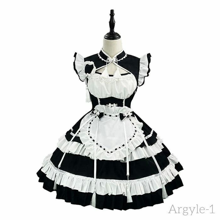 【送料無料】ハロウィン コスプレ レディース チャイナボタン メイド 仮装 衣装 半袖 長袖 両用 ワンピース 女性 かわいい ハロウィンコスプレ ワンピース レディース 大人｜雑貨専門店ライキー　店