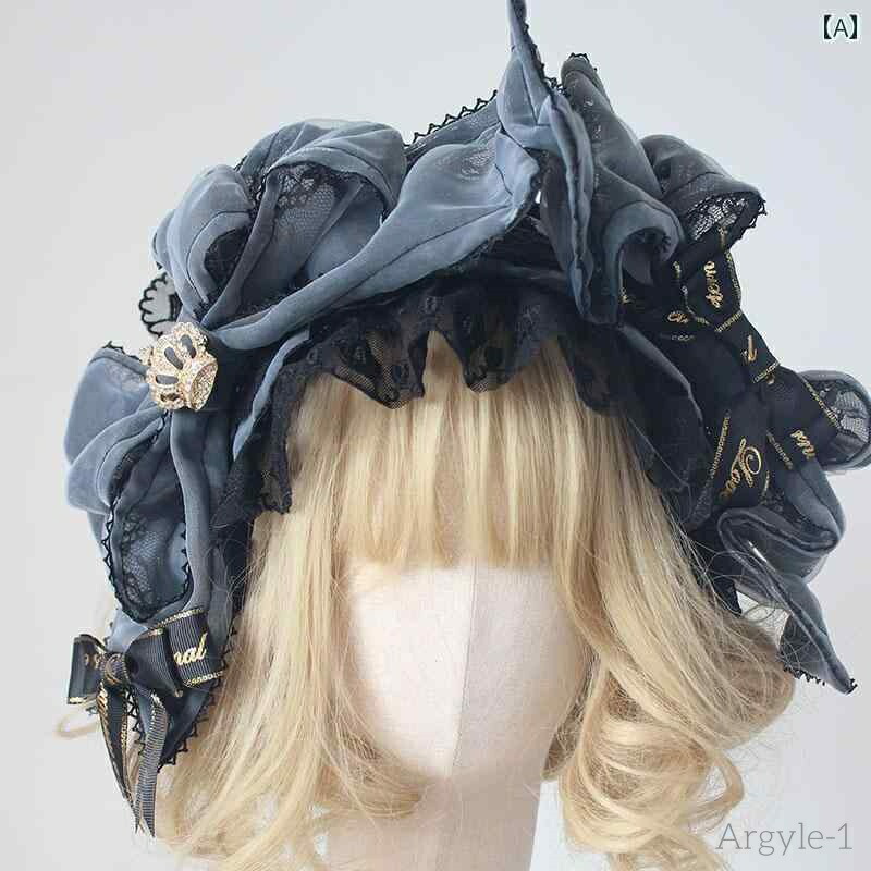 【送料無料】ロリータ ファッション コスプレ ヘアアクセサリー かわいい ガーリー 夢 中 リボン エレガント クラ 蝶 黒 グレー カチューシャ ゴシック ダーク|雑貨専門店ライキー 店