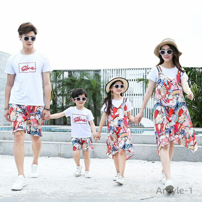 【送料無料】親子ペア 親子コーデ セットアップ Tシャツ＋半ズボン/ワンピース カップル 夏服 親子お揃い 親子 お揃い ペアルック シャツ ショートパンツ