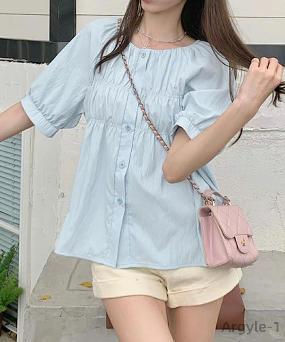 【送料無料】着やせ お洒落 前開きブラウス 大人可愛い ゆったり 体型カバー パフスリーブブラウス レディース