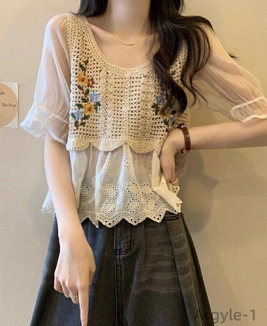 【送料無料】インスタ映え 流行 清楚 モテ 女子会 旅行 お出かけ デート 秋 夏 春 ガーリー おしゃれ かわいい 刺繍 レース ネック