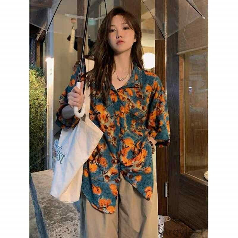 【送料無料】シャツ 男女兼用 大きいサイズ ゆったりシルエット 懐かしい 古着風 花柄 半袖 ゆったり 防シワ アイロン不要 お揃い 普段使い 春夏 上着