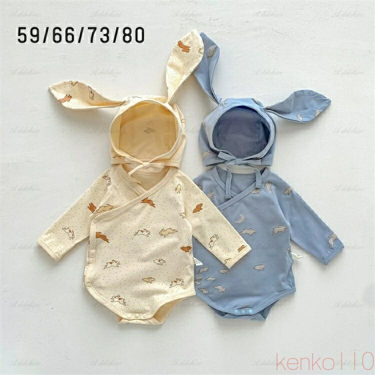 【送料無料】2Set ロンパース+帽子 ベビー アウター うさぎ 出産祝い ロンパース きぐるみ 綿 新生児 赤ちゃん ベビー服 春 秋 長袖 長袖ロンパース 韓国 ファッション 男の