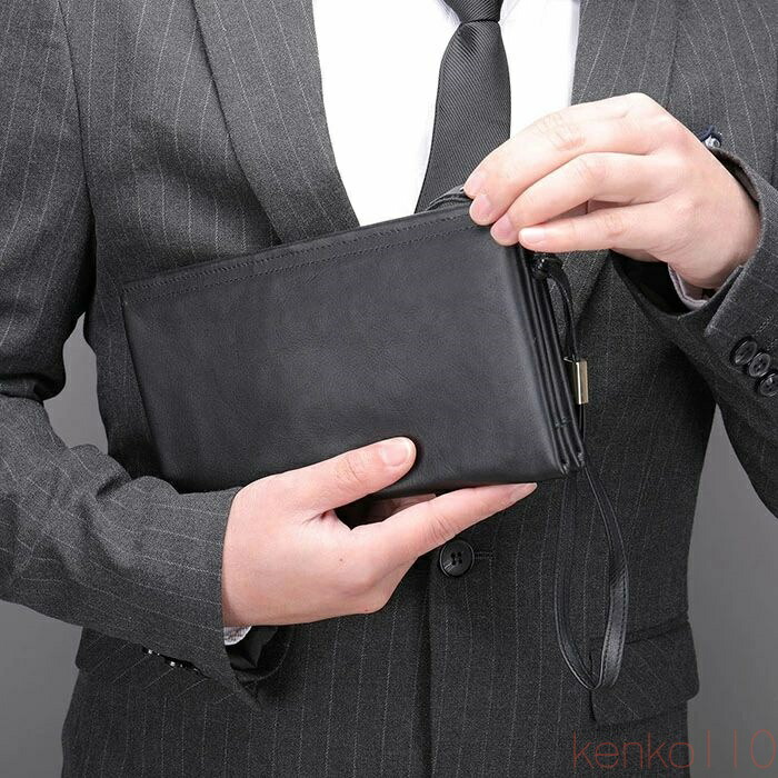 【送料無料】クラッチバッグ メンズ 財布 レザー 本革 羊革 小さめ セカンドバッグ 長財布 大容量 ウォレット ファスナー式 お札入れ 小銭入れ カード入れ コインケース ビジ