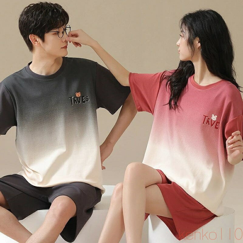 【送料無料】ペア パジャマ 半袖 夏 綿100% 男女2着 セット クマ うさぎ おしゃれ セットアップ ルームウェア 半袖トップス ショートパンツ 高級 カップル 春夏 ペアパジャマ