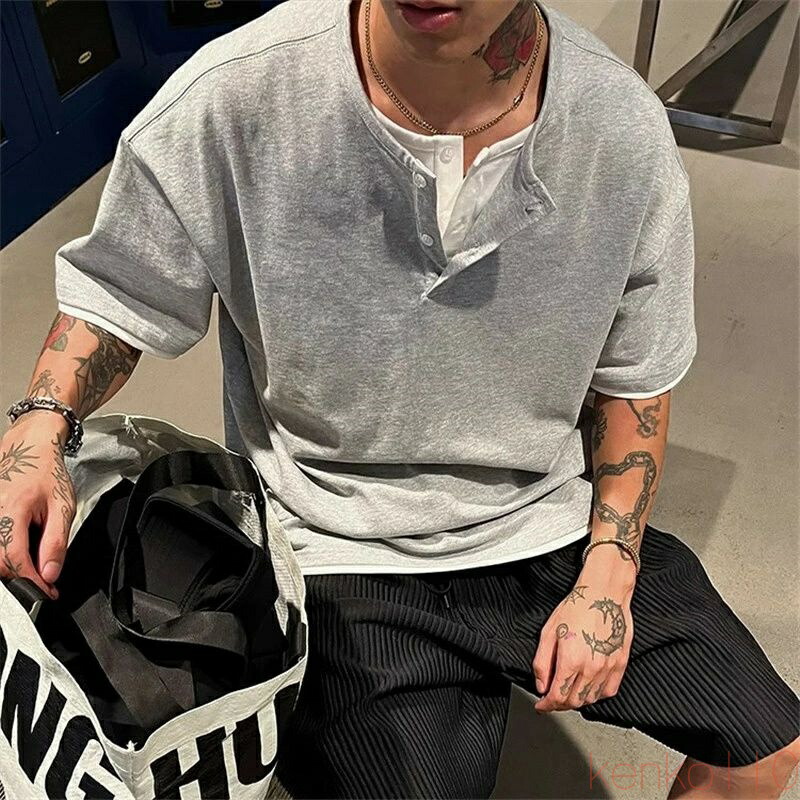 【送料無料】tシャツ 半袖 メンズ ブランド 重ね着レイヤード シンプル カジュアル トップス 夏 ゆったり 大きい 吸汗速乾 u首 韓国 高校生 ファッション ビッグシルエットお 6,028円
