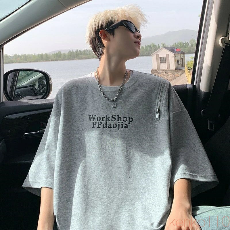 【送料無料】tシャツ 半袖 メンズ ブランド シンプル カジュアル ゆったり 刺繍 夏 大きいサイズ ジッパー ストリートコーデ 大きい 吸汗速乾 u首 韓国 高校生 ファッション 6,028円