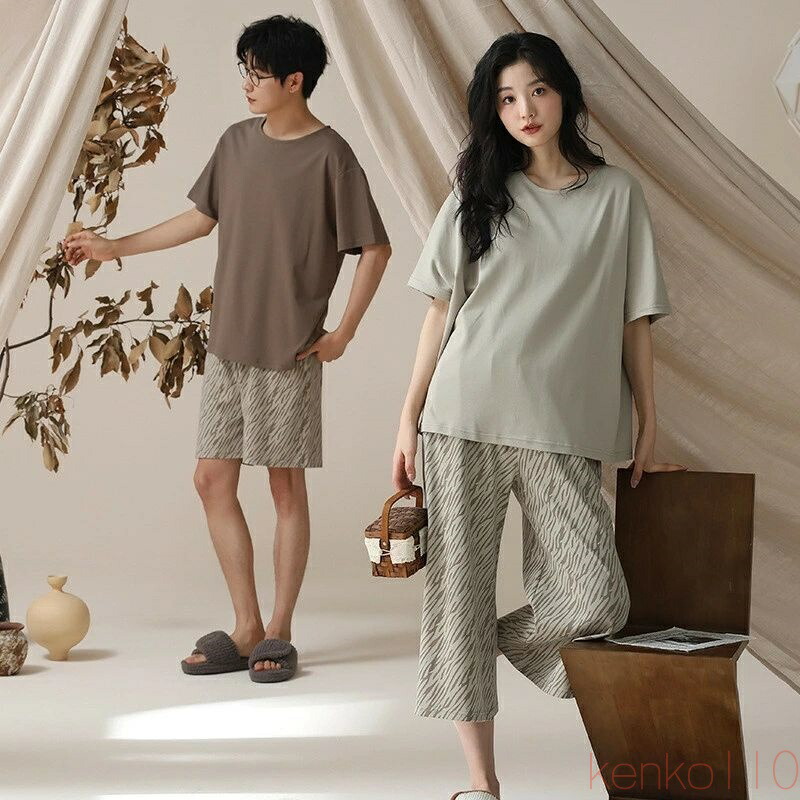 【送料無料】ペア パジャマ 半袖 夏 男女2着 セット 春 無地 シンプル ゆったり 涼しい カップル おしゃれ ルームウェア 高級 春夏 ペアパジャマ 結婚祝い プレゼント お祝い|雑貨専門店ライキー 店