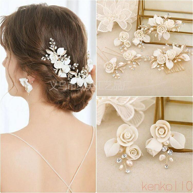 【送料無料】花嫁髪飾り 結婚式 ウェディング ティアラ ヘアアクセサリー ホワイトリーフ 披露宴 パーティー フラワー ガール ブライド ヘアーアクセサリー ヘッドドレス 花｜雑貨専門店ライキー　店