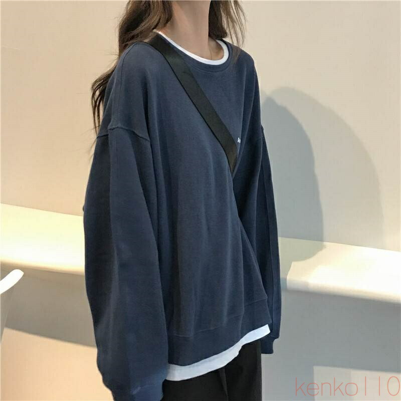 【送料無料】トップス トレーナー スウェット オーバーサイズ 長袖 レディース ロゴ ワンポイント ドロップショルダー ラウンドネック ゆったり 大きめ ワイド シンプル カジ