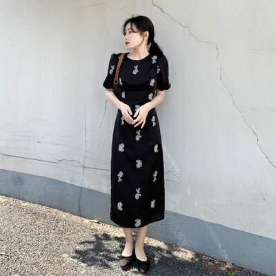 【送料無料】ロングドレスワンピース ロングワンピース ドレスワンピース フレンチ 半袖 袖あり 襟無し 夏 春 秋 かわいい 大人可愛い きれいめ シンプル カジュアル 大人