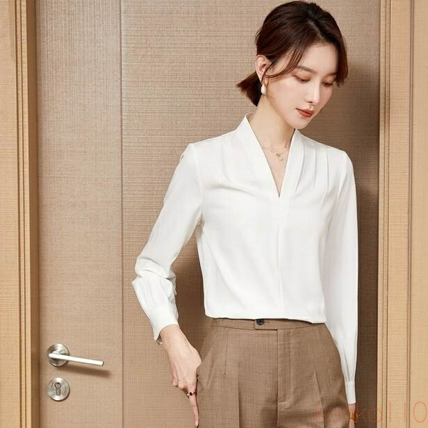 【送料無料】トップス レディース ブラウス個性的 長袖 Vネック タック 無地 黒 白 S M L XL 2XL 春 夏 秋 上品 きれいめ おしゃれ シンプル カジュアル ナチュラル フェミニ|雑貨専門店ライキー 店