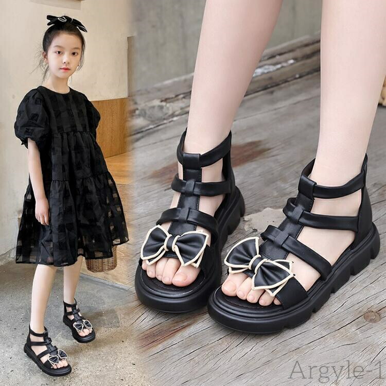 【送料無料】サンダル 女の子 2色 ガール シューズ 内寸16.5cm-22.5cm サマーサンダル 子供 お出かけ おしゃれ 柔らかい 快適 カジュアル ファスナー ジッパー ジュニア