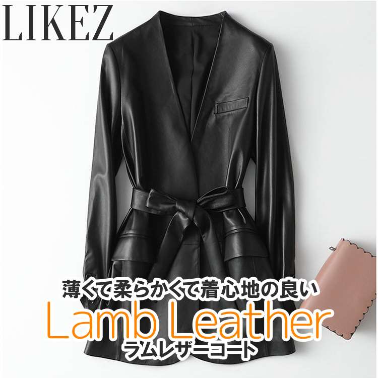 ラムレザーコート 本革 レディース 秋冬 アウター 黒いこと M/L/2L h2b04