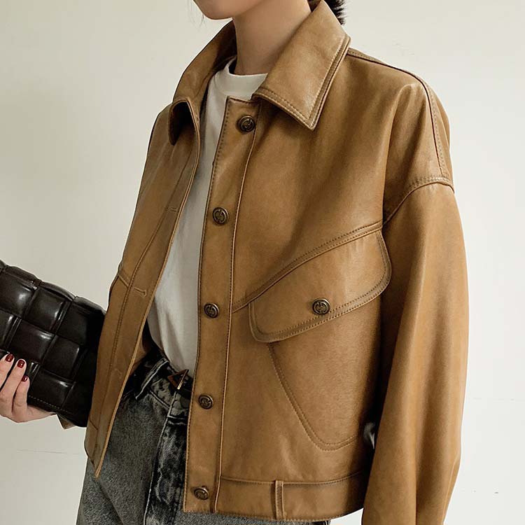 ラムレザージャケット  レディース 本革 秋冬 アウターシンプル 無地 カルメ焼 黒いこと M/L/2L/3L j1b32