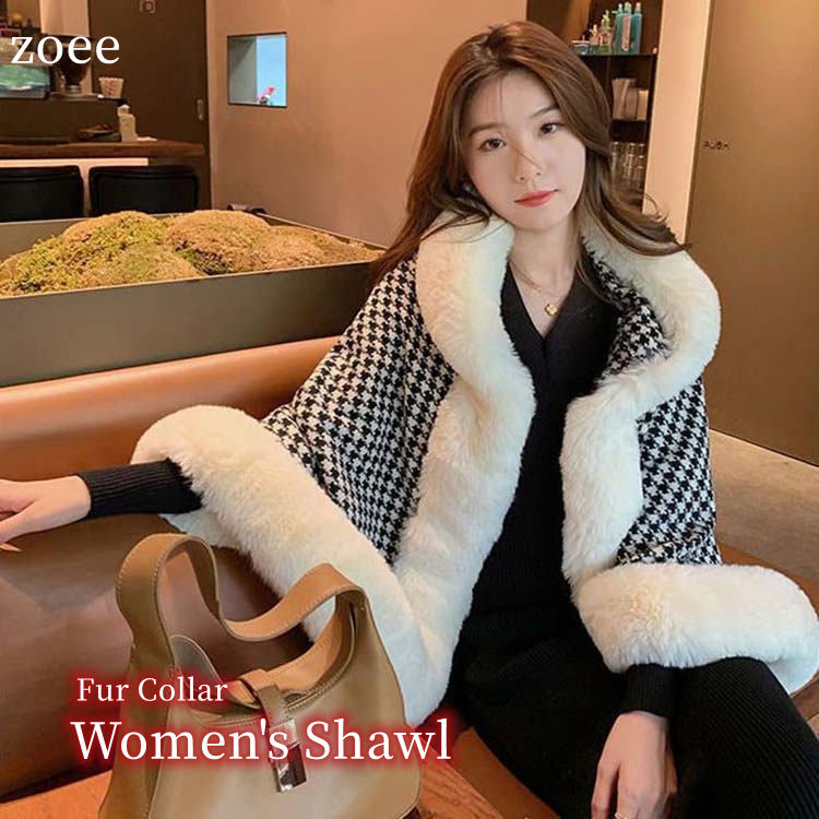 楽天市場】ボリュームファー フード付きニットケープ ウール 秋冬