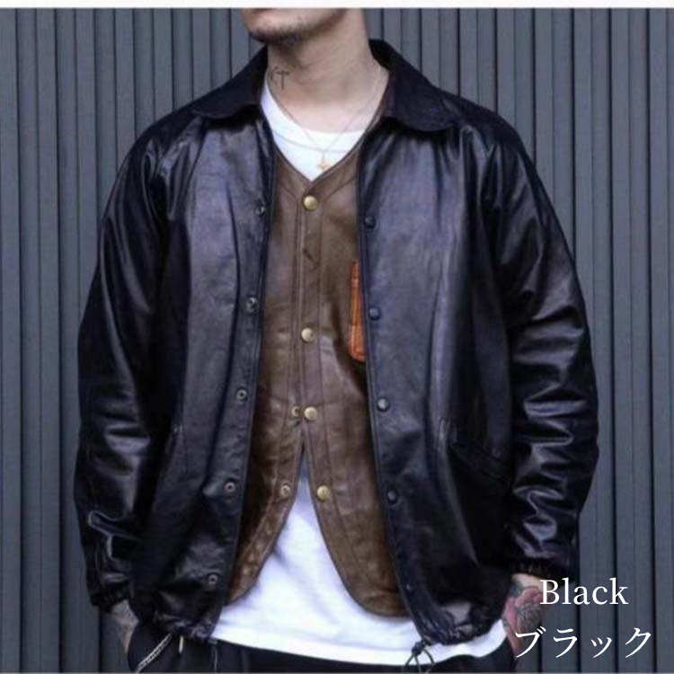 カウレザー ジャケット コート メンズ 牛革 アウター ブラック S/M/L/2L/3L/4L k4b04