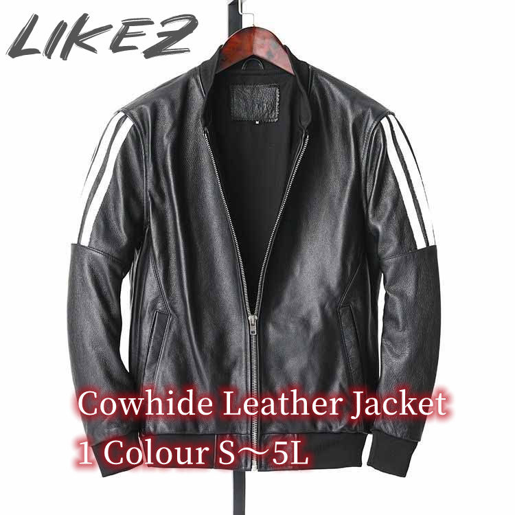 カウレザー ジャケット コート メンズ 牛革 リブ袖 裾リブ アウター ブラック S/M/L/2L/3L/4L/5L k4b27