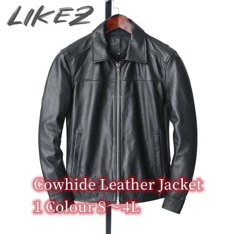 カウレザー ジャケット レザー コート アウター 長袖 ショート メンズ 秋冬 牛革 本革 ブラック S/M/L/2L/3L/4L k4b29|LIKEZ ダウンコート ファー レザー