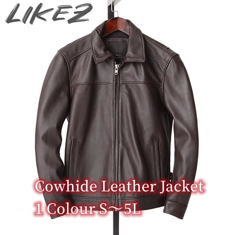カウレザー ジャケット レザー コート アウター 長袖 ショート メンズ 秋冬 牛革 本革 ブラウン S/M/L/2L/3L/4L/5L k4b31|LIKEZ ダウンコート ファー レザー
