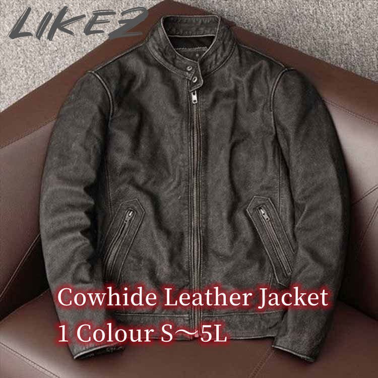 カウレザー ジャケット レザー コート アウター 長袖 ショート メンズ 秋冬 牛革 本革 ダークグレー S/M/L/2L/3L/4L/5L k4b33｜LIKEZ ダウンコート ファー レザー