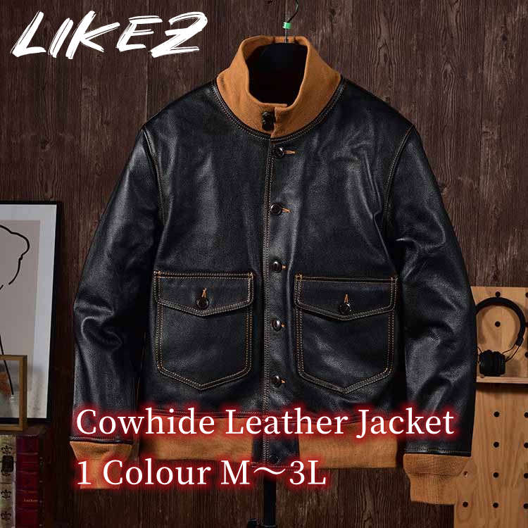 カウレザー ジャケット レザー コート アウター 長袖 ショート メンズ 秋冬 牛革 本革 ブラック M/L/2L/3L k4b42|LIKEZ ダウンコート ファー レザー