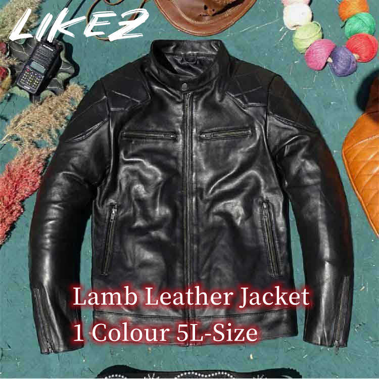 ラムレザー レザー ジャケット コート ライダース アウター 長袖 メンズ 秋冬 本革 ブラック 5L k4b56|LIKEZ ダウンコート ファー レザー
