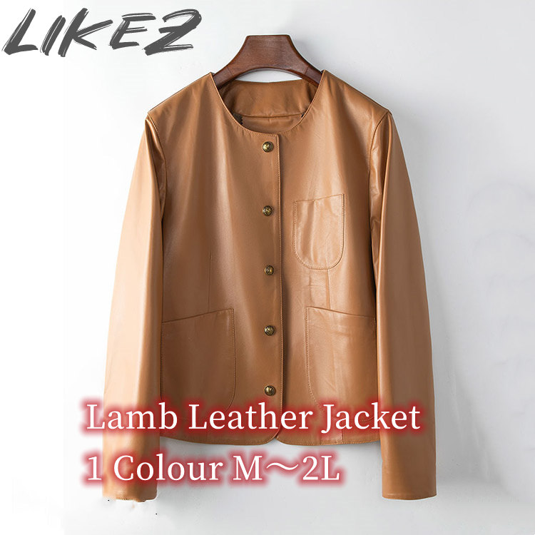 ラムレザージャケット コート ノーカラー ショート丈 レディース 秋冬 アウター レザー 毛皮 ブラック キャラメル M/L k1b16