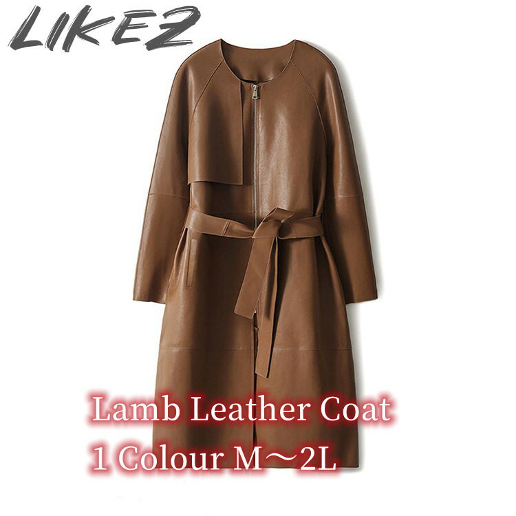 楽天市場】ベルト付き ラムレザーコート ミドル丈 レディース 秋冬