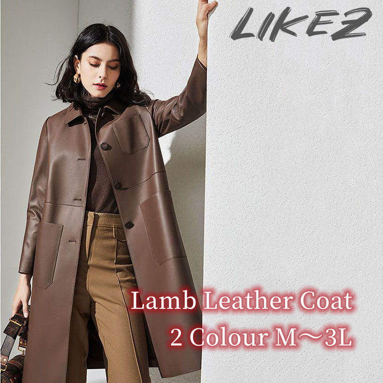 ラムレザーコート ミドル丈 レディース 秋冬 アウター レザー 毛皮 ブラウン/ブラック M/L/2L/3L k1b38|LIKEZ ダウンコート ファー レザー