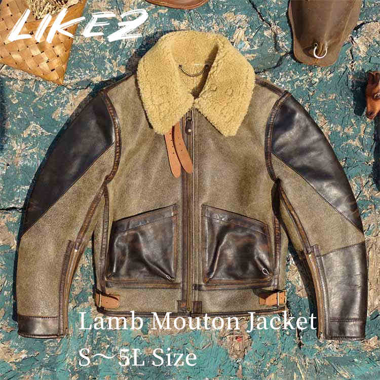2025 秋冬 新作 ラムムートン 馬革 ジャケット コート メンズ アウター 本革 秋/冬 カーキグリーン S/M/L/2L/3L/4L/5L l4a05