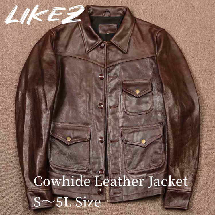 2025 秋冬 新作 カウレザー 牛革 ジャケット コート 本革 メンズ 秋/冬 アウター ブラウン S/M/L/2L/3L/4L/5L l4b30|LIKEZ ダウンコート ファー レザー