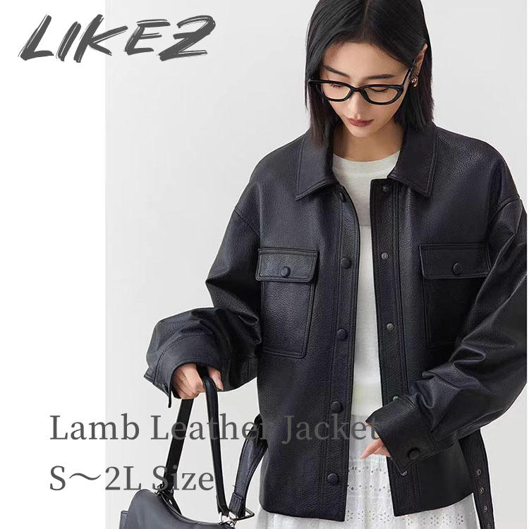 2025 秋冬 新作 ラムレザー ジャケット コート レディース スタンドカラー 本革 秋/冬 アウター ブラック S/M/L/2L l1b05｜LIKEZ ダウンコート ファー レザー
