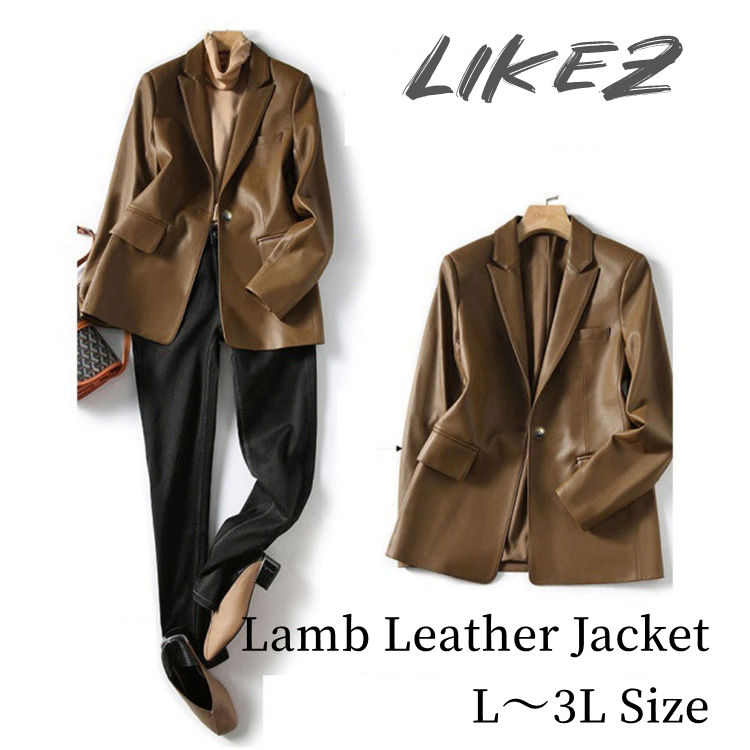 2025 秋冬 新作 ラムレザー ジャケット コート レディース 本革 秋/冬 アウター ブラウン L/2L/3L l1b17
