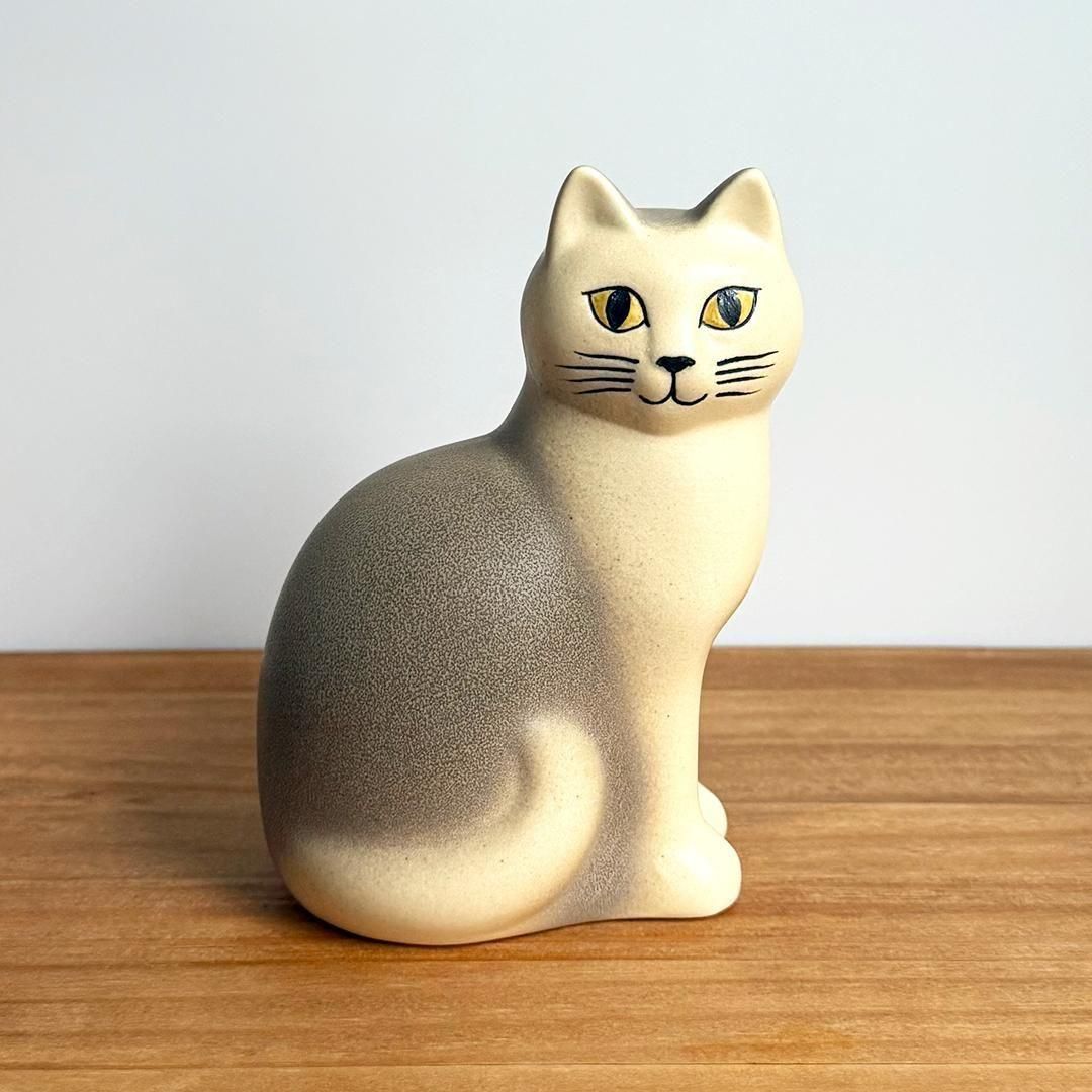オブジェ Lisa Larson 猫 マンズ 並み並み 薄墨色 CAT Mans リサ・ラーソン 猫 Gustavsberg 飾りつけ 北欧雑貨 スウェーデン王国