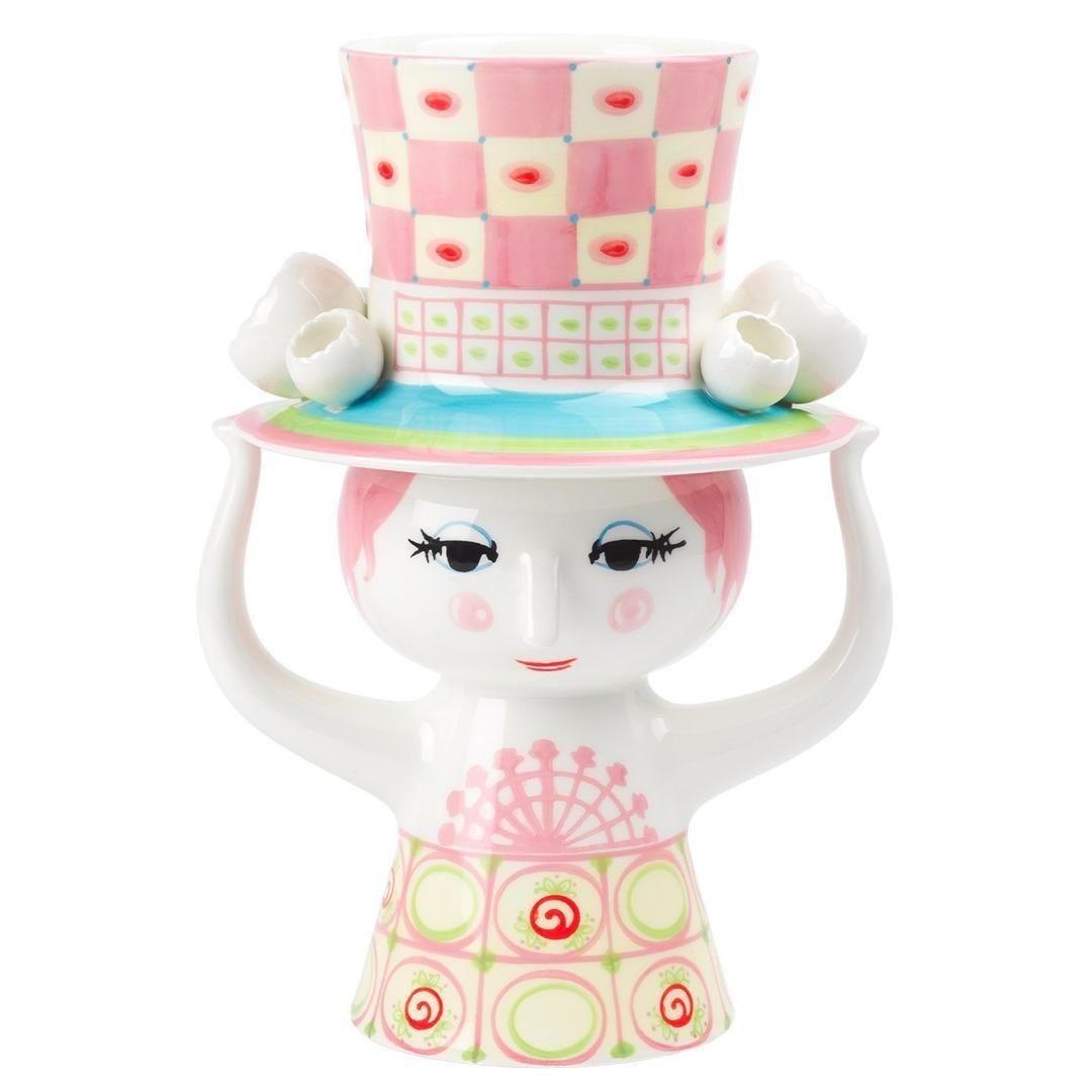 フラワーベース Lady with Hat レディウィズハット H24.5cm ピンク・イエロー大 格子帽子 BJORN WIINBLAD ビヨン・ヴィンブラッド 帽子をかぶった女性 北欧雑貨 デンマーク｜北欧雑貨のLiLiCoCo　店