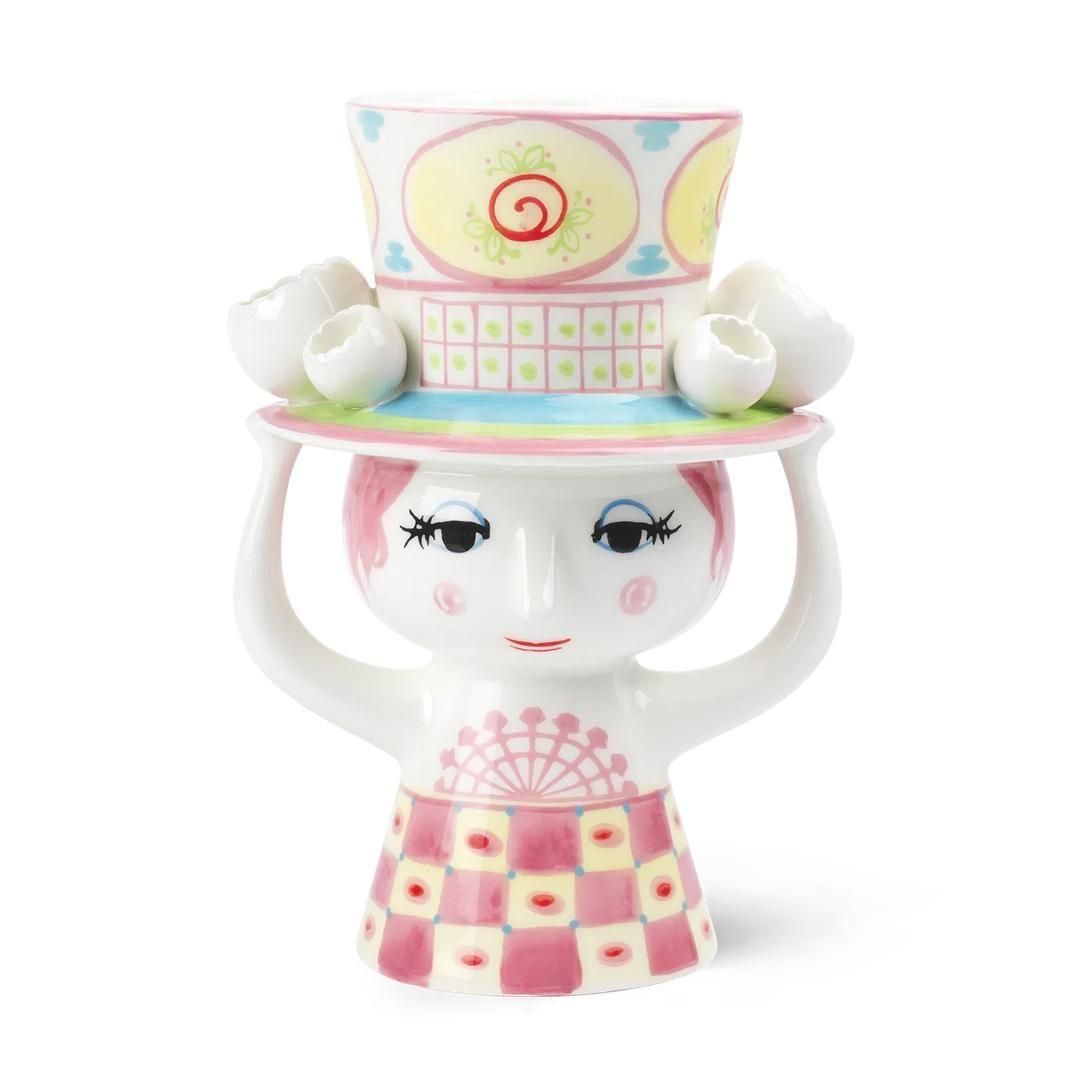 御花軍事基地 Lady with Hat レディウィズハット H20.5珊 さくら色・黄色 透かし彫りスコート BJORN WIINBLAD ビヨン・ヴィンブラッド 鳥打ち帽をかぶった亭主もち 北欧雑貨 デンマーク王国