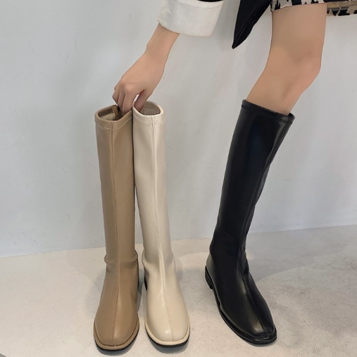【貨物輸送無料】 2020年 秋冬  4color スクエアトゥ 分かりやすい ロングブーツ heel 2.5糎