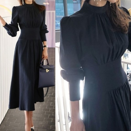 楽天市場 19年新作 秋 冬 クラシカル ハイネック ウエストリブ ワンピース ロング丈 クラシカルデザインのロングワンピース 上品な形とカラー フォーマル使い パーティスタイルにも最適 Lachic