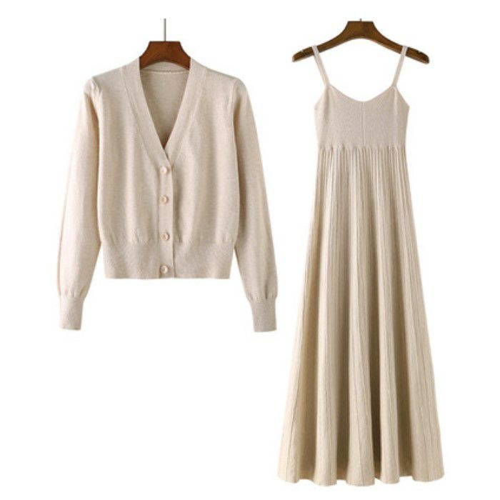 売り切れ必至 19年新作 4color ニット ワンピース カーディガン セット シンプルでトレンドライクなニットワンピースのセットアップ 今シーズントレンド カラー豊富 ブラック ベージュ ブルー ピンク 本店は Ihmc21 Com