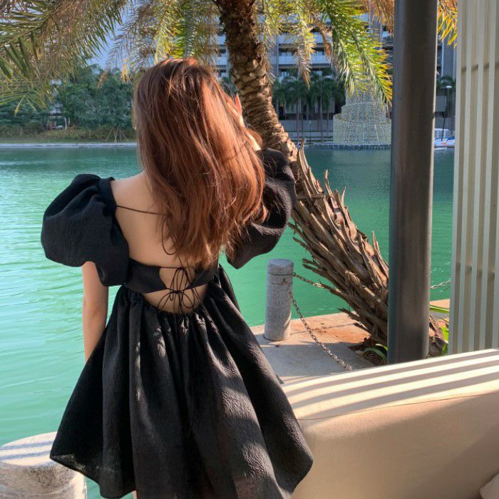 21年 春夏 新作 バックシャン ジャガード フリル袖 ワンピース Psicologosancora Es