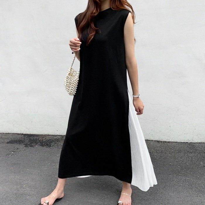 21年 春夏 新作 3color コントラスト 配色 異素材 Aライン ワンピース Psicologosancora Es