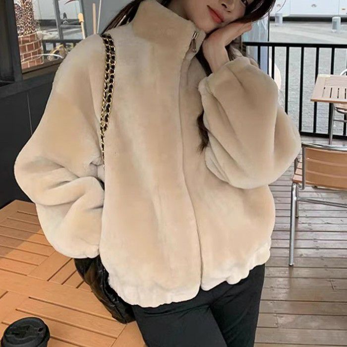 【貨物輸送無料】2024 AW 新作  FUR 照明ランプ色合い ジップ 上衣
