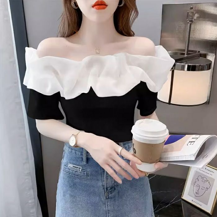 styling/ オフショルダー ホワイトトップス2024年新品タグ付サイズ1 tops-02509 オフショルダー big プルオーバー ホワイト グレー