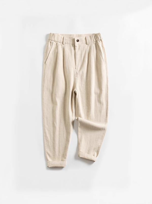 メンズ パンツ 八分丈 麻混紡 直筒 小脚 薄手 透気性 ゆったり 灰 黒 紺 焦糖 夏 青年 休? 通勤 普段使い 軽量 伸縮性 再生繊維 口袋 面ファスナー