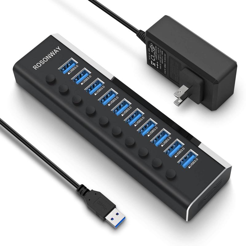 ROSONWAY USB ハブ10Gbps 11ポート 20W PDx1 USB C 3.2x2 USB A 3.2x1 USB 3.0x7 2 in 1 ケーブル 付き アルミ製 USB HUB セルフパワーとバスパワー両用 12V 5A 電源 独立ス