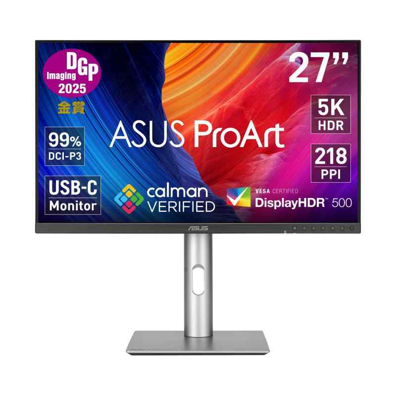 ASUS 5K モニター ProArt PA27JCV / 27インチ / 【DGPイメージングアワード2025 金賞】 / IPS/HDMI/DisplayPort/USB Type-C(96W給電) / Auto KVM / 99%DCI-P3 /