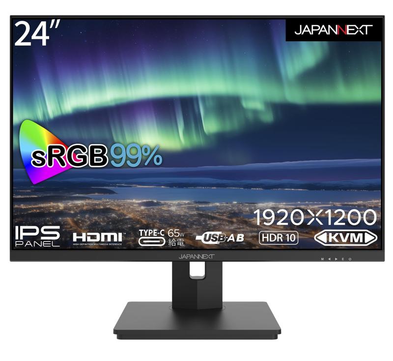 【整備済み品】JAPANNEXT 24インチ モニター WUXGA 1920x1200解像度 IPS ディスプレイ (KVM/HDMI/USB-C 給電 (65W) / スピーカー内蔵/高さ調節/回転(ピボット)機能/VESA対応/ブルーライトカット)